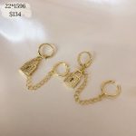 EAR CUFF DOBLE  CON CADENA DIJE CANDADO  CIRCONIA