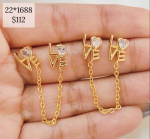 ARETE DOBLE LOVE CON CADENA