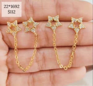 ARETE ESTRELLA DOBLE UNIDA CON CADENA