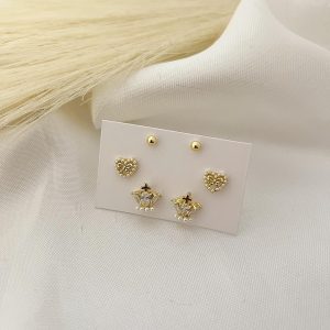 KIT 3 BROQUELES CORONA CZ, CORAZON PERLITAS/ BOLITAS