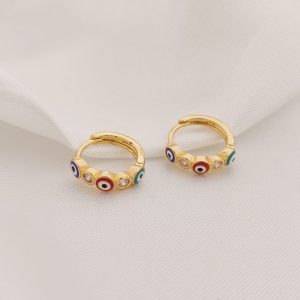 ARRACADA HUGGIE FLOR DE OJO Y  CIRCONIA REDONDA