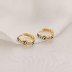 ARRACADA HUGGIE FLOR DE OJO Y  CIRCONIA REDONDA