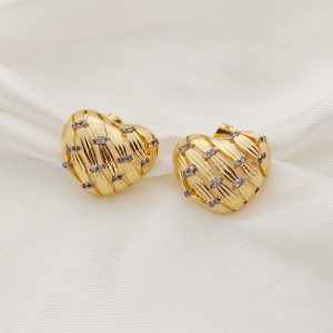 ARETE CORAZON GORDO EXTURA CON PUNTEADO CZ