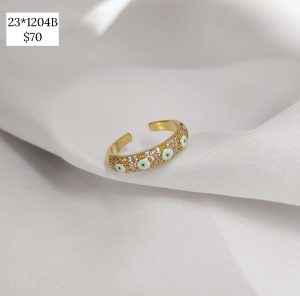 ANILLO BANDA PAVE CON OJOS COLOR