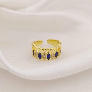 ANILLO DOBLE ROMBOS ESMALTADOS Y PAVE