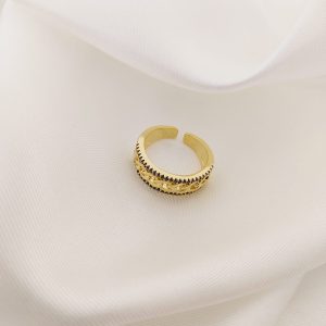 ANILLO DOBLE TRENZADO A MEDIAS Y ZIRCONIAS ALREDEDOR