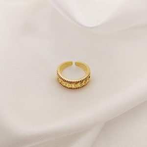 ANILLO DOBLE TRENZADO A MEDIAS Y ZIRCONIAS ALREDEDOR