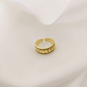 ANILLO DOBLE TRENZADO A MEDIAS Y ZIRCONIAS ALREDEDOR