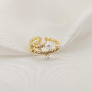 ANILLO DOS BARRAS ZIRCONIA Y PERLAS