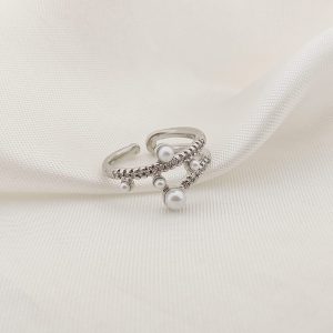 ANILLO DOS BARRAS ZIRCONIA Y PERLAS