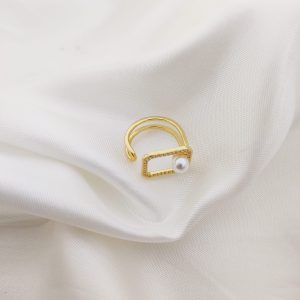 ANILLO RECTANGULO CIRCONIAS CON PERLAS ESQUINA