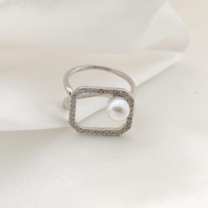 ANILLO RECTANGULO CIRCONIAS CON PERLAS ESQUINA