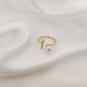ANILLO PERLA CON BARRA CZ BLANCO