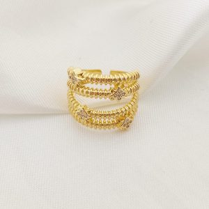 ANILLO DOS BARRAS TEXTURA CLAVO CON LUCEROS PAVE