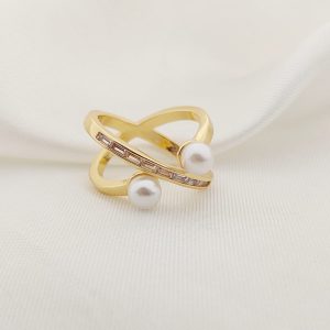 ANILLO AROS EN EQUIS LINEA CZ Y LINEA CON DOS PERLAS