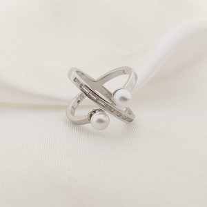 ANILLO AROS EN EQUIS LINEA CZ Y LINEA CON DOS PERLAS