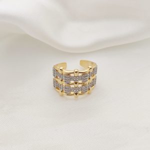 ANILLO TEJIDO ENTRELAZADO LISO Y PAVE CZ