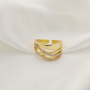ANILLO HILOS DE ONDAS LISAS Y PAVE CZ