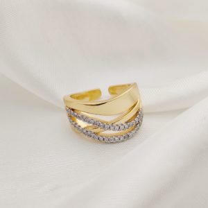 ANILLO HILOS DE ONDAS LISAS Y PAVE CZ