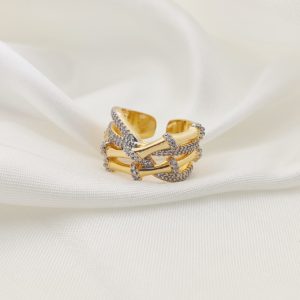 ANILLO LINEAS CON RONDANAS ENREDADAS LISO PAVE