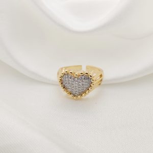 ANILLO CORAZON PAVE CONTORNO BOLITAS