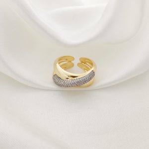 ANILLO BANDAS CRUZADAS LISAS Y PAVE