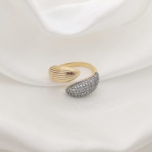 ANILLO ABIERTO PUNTAS SEMILLAS RAYADAS/PAVE