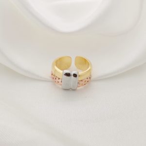 ANILLO BANDA ORO, ROSA HUECOS Y AMARRE PLATA