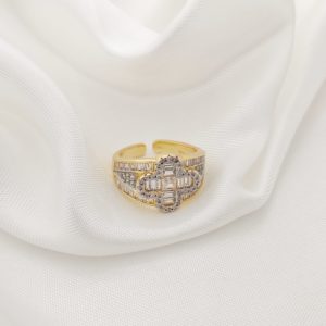 ANILLO FLOR 4 PETALOS CZ BAGUETTE PAVE