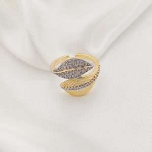 ANILLO DOS HOJAS PAVE/ RAYAS