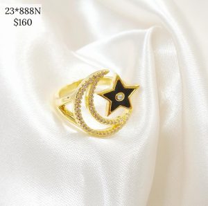 ANILLO LUNA CZ HUECA Y ESTRELLA COLOR CENTRO CZ