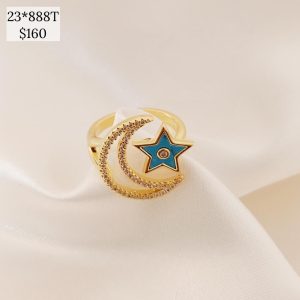 ANILLO LUNA CZ HUECA Y ESTRELLA COLOR CENTRO CZ