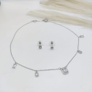 SET COLLAR CZ RECTANGULOS DIJE CON BISEL PAVE