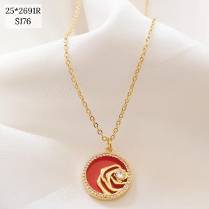 COLLAR DISCO CON ROSA CALADA Y CONTORNO CIRCONIA