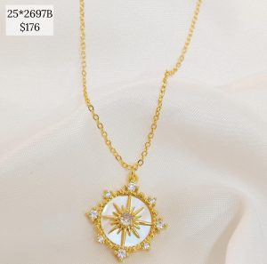 COLLAR DISCO ROSA DE LOS VIENTOS CONTORNO PICOS CIRCONIAS