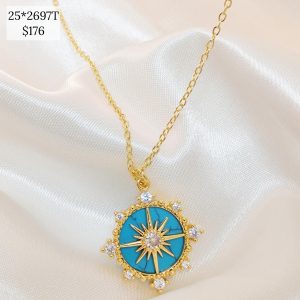 COLLAR DISCO ROSA DE LOS VIENTOS CONTORNO PICOS CIRCONIAS