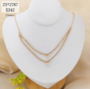 CHOKER DOBLE CAD CZ CON DIJES TRIANGULO HACIA ABAJO