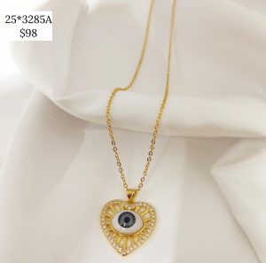 COLLAR CORAZON CZ CON RAYOS CENTRO CON OJO COLOR