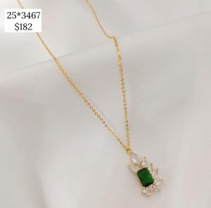 COLLAR CIRCONIA RECTANGULO VERDE CON GOTAS CIR MITAD