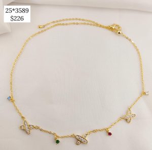 CHOKER MARIPOSAS PAVE Y ZIRCONIA COLORES