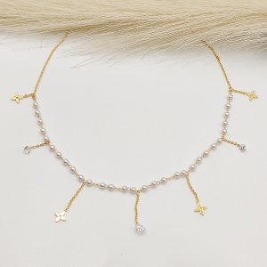 CHOKER CADENA PERLITAS COLGANTES FLOR CZ MINI