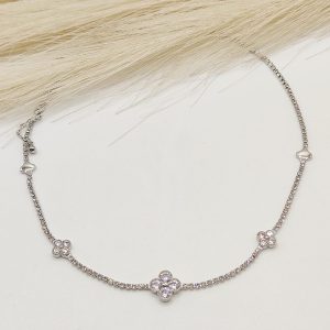 CHOKER CADENA BRILLOS CON FLORES CZ 4 PETALO