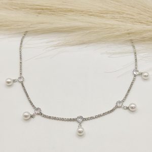 CHOKER CADENA BRILLO CON CZ CON PERLAS COLGANDO