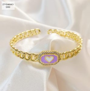 PULSERA CADENA CON DIJE CORAZON COLOR MORADA