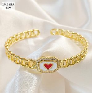 PULSERA CADENA CON DIJE CORAZON COLOR ROJA