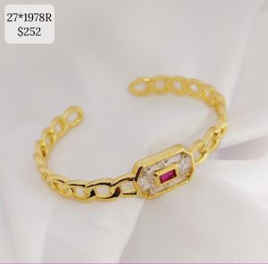 PULSO RIGIDO CADENA PLANCHADA CENTRO RECTANGULO CIRCONIAS CENTRO COLOR