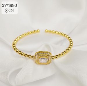 PULSO RIGIDO BOLITAS CIRCONIA RECTANGULAR