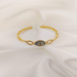 PULCERA RIGIDA CADENA CENTRO OJO PAVE Y PEZ LADOS