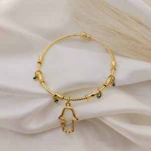 PULSO RIGIDO CON DIJE DE MANO FATIMA COLGANDO