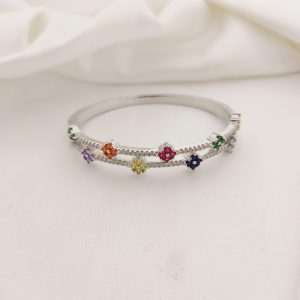 PULSO AROS RIGIDOS PAVE CON FLORES CZ COLORES